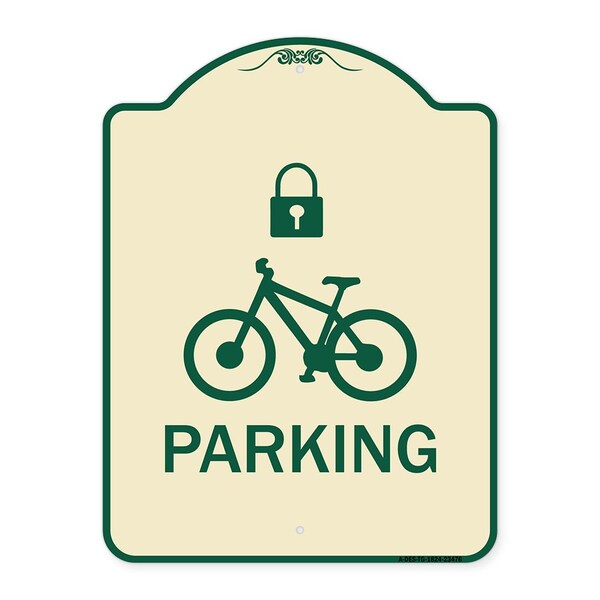 Signmission Parking With Cycle and Lock Symbol Heavy-Gauge Aluminum Architectural Sign, 24" x 18", TG-1824-23476 A-DES-TG-1824-23476 - main